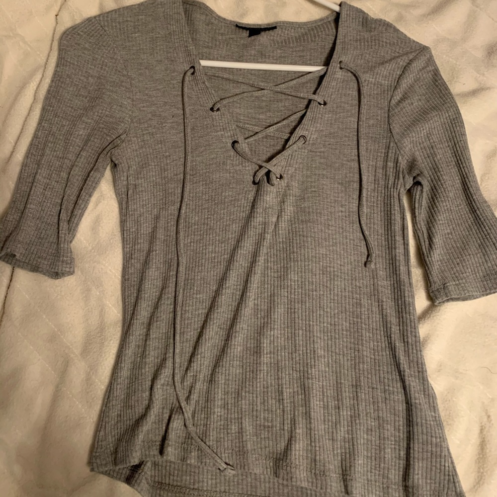 Grey tied shirt